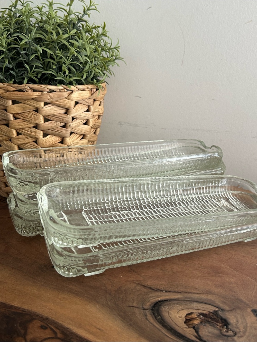 Set of 5 Corn on the Cob Holders Clear Glass Rectangular Brazil